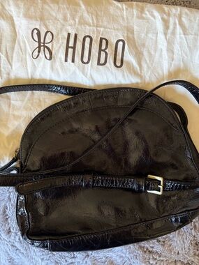HOBO Black Patent Leather Hobo Crossbody